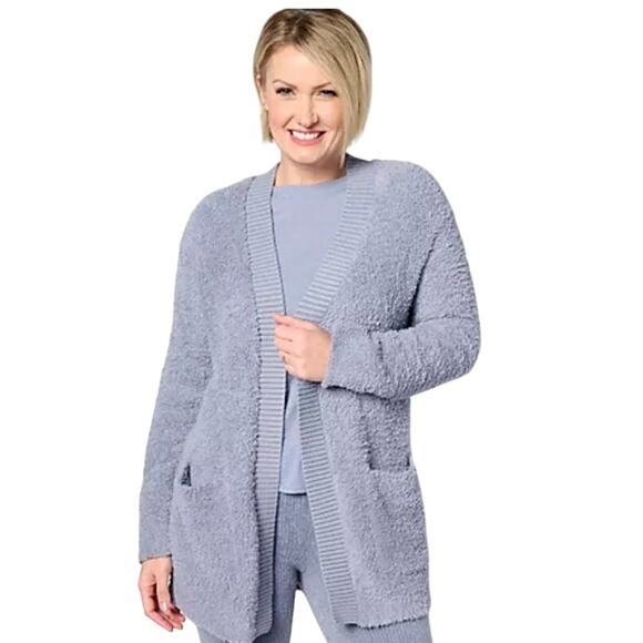 Barefoot Dreams Sweaters - QVC Barefoot Dreams CozyChic Ribbed Knit Trim Cardigan NWT BLUE BELL SIZE XS